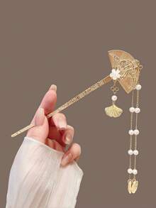 1/2pcs Women's New Rocking Fan Pearl Tassel Hair Clip Round Disc Hair Accessory - Multicolor - View 5