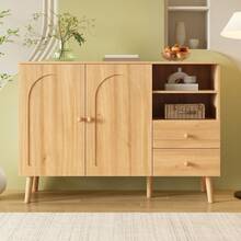 Minimalist-Style Locker/ Storage Cabinet With 2 Drawers And 2 Open Compartments/ Wooden Handles And Feet / Versatile Storage Options / Suitable For Living Room, Dining Room And Hallway - 淺木色 - 查看 2