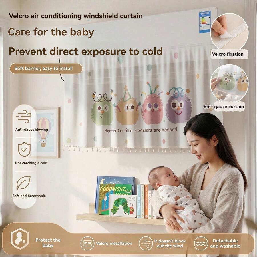 1 Air Conditioner Wind Deflector, Extendable Air Vent Cover With Adjustable Blades, Tool-Free And Drill-Free Installation, Universal Anti-Direct-Blow Vent Cover Suitable For Home And Office (Cute Animal Design). Air Conditioner Wind Deflector - Multiple Styles - View 1