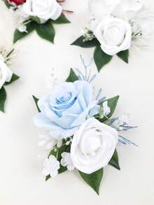 1Pc Artificial Rose Boutonniere For Groom, Men's Accessory For Wedding, Prom, Anniversary, Formal Event - Multicolor - View 6