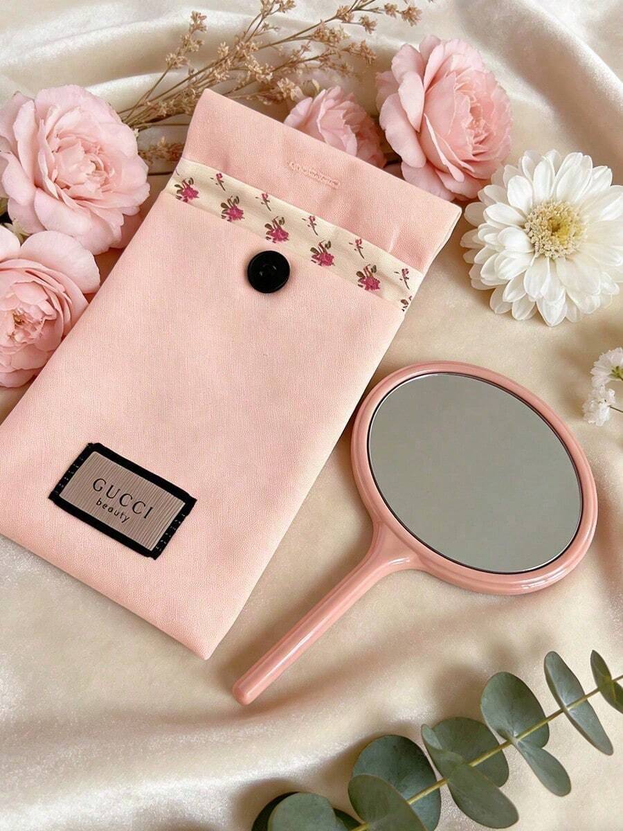 Gucci Pink Compact Makeup Mirror Portable Pocket Magnifying Cosmetic Mirror Mini Hand Mirror Daily Travel Beauty Accessory Gift YSL‑GIFT‑44 - Dusty Pink - View 1