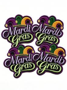 1pc/2pcs/3pcs/4pcs/7pcs Mardi Gras Script Patch Celebration Jester Hat Embroidered Iron-On - Multicolor - View 9