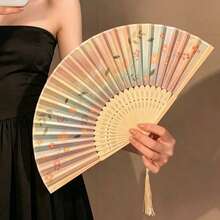 1pc Foldable Handheld Fan Macaron Gradient Floral Print Bamboo Ribs With Tassel Lightweight Folding Fan Suitable For Summer Wedding Party Decorative Handheld Fan - Multicolor - View 6