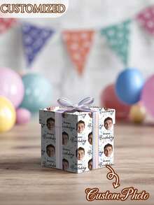 Papel de regalo personalizado con foto de cara divertida, papel de regalo de cara personalizado, múltiples colores, papel de regalo de cumpleaños, aniversario, rollo de papel de regalo con tu foto - Multicolor - Ver 4