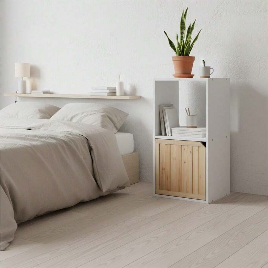 KIWI MOBLEKIT | Wooden Shelves For Storage And Decoration, Cube Or Rectangular Models With Door Or Drawer Options, Modern Auxiliary Furniture For Living Room, Bedroom Or Office - 雙隔層書架 30x29.5x58.5 公分 白色 - 查看 1
