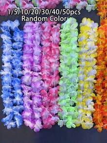 1/2/5/10/15/20/25/30/35/40/45/50/55pcs Hawaiian Flower Garland Necklace Tropical Hawaiian Theme Party Favors Headpiece Holiday Wedding Beach Birthday Decorations Party Supplies Flower Garland Headpiece Holiday Wedding Beach Birthday Decorations (Random Color) - Multicolor - View 6