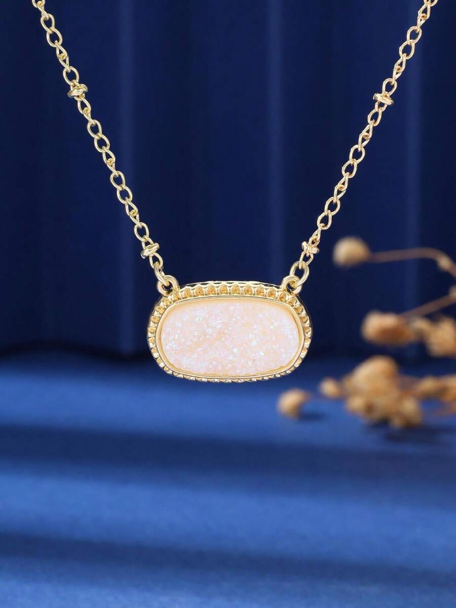 1pc Oval Crystal Cluster Clavicle Chain Necklace - Multicolor - View 1