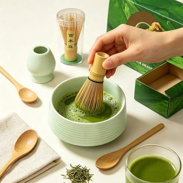 1 peça/4 peças Batedor de Matcha de Estilo Japonês com 100 Dentes, Ferramenta para Mexer Matcha, Suporte para Pincel, Caixa de Presente de Conjunto de Chá de Estilo da Dinastia Song, Taça de Matcha