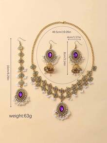 Fashionable Faux Pearl & Rhinestone Necklace And Earrings Set, Suitable For Daily Wear - Jewelry Set - View 5