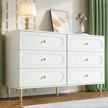 Sideboard, Chest Of Drawers With 6 Drawers, Oval Recesses, Metal Feet, Modern Storage Cabinet For The Living Room - 白色 - 查看 7