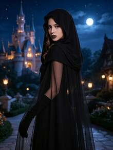 3-Piece Women's Gothic Witch Cosplay Costume - Dark Witch Long Dress With Cloak And Gloves, Full Body Performance Outfit For Theme Parties, Stage Costume, Machine Washable Solid Color,Halloween - Multicolor - View 2