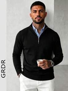GRDR Men's Casual Long Sleeve Half Zip Pullover Sweater, Versatile For Daily Wear - Black - View 4