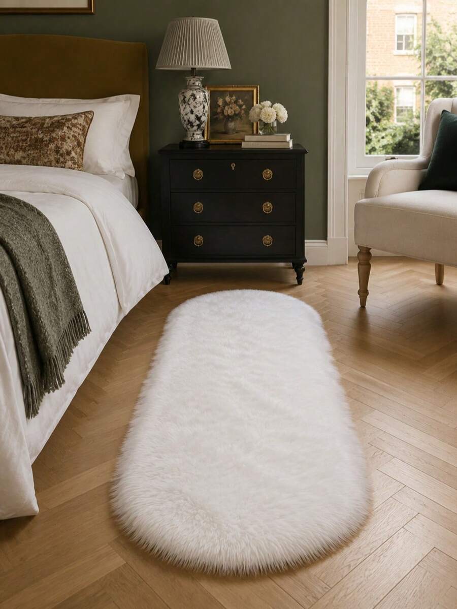 Soft Fluffy Rug Dark Green Area Rug,For Bedroom,Living Room,Study,Office,Plush Bedroom Rugs,Washable & Non-Slip,Shaggy Rug,Faux Fur Rug,Living Room Rug,Bedroom Rugs,Bedside Rugs,Decorative Rug,Bedroom Decor,Home Decor,Room Decorations - White - View 1