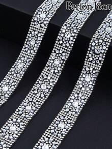 2Yard/72Inch White Hot Fix Rhinestone Glass Ribbon Crystal Bling Stickers Bedazzling Strips Rhinestone Trim Chain Tape Decorative Shoes Clothing Accessories - E 2 Yards/72 Inches - View 15