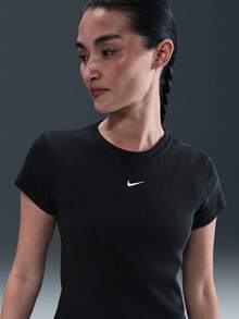 Nike 女款 AS W NSW 羅紋緊身短袖 T-shirt 無領針織上衣 THV4995-010 - 黑色 - 查看 3