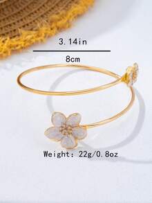 1pc Fashion Minimalist White Flower Open Cuff Bracelet, Suitable For Daily Wear - White - View 4