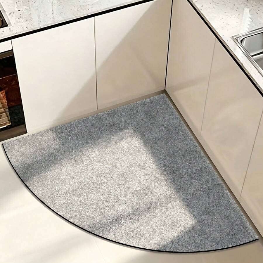 1pc Fan-Shaped Kitchen Corner Rug, Gray Faux Cowhide Home Decor Carpet, Curved Shower Room Mat, Suitable For Corner Kitchen, Shower Area, Minimalist Premium Texture Fabric, Soft And Easy To Clean, Machine Washable, Room Decoration Rug - Light Grey - View 1