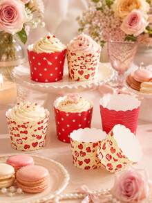 50 piezas de moldes para cupcakes con borde ondulado, corazones y estrellas lindos, decoración para fiestas de cumpleaños y bodas - Multicolor - Ver 6
