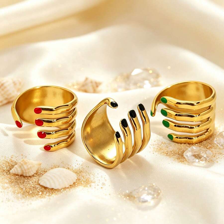 1pc Women's Creative Hand Grip Shaped Stainless Steel Open Ring, Suitable For Daily Wear, Holiday, Party, Versatile Accessory - Palm - View 1