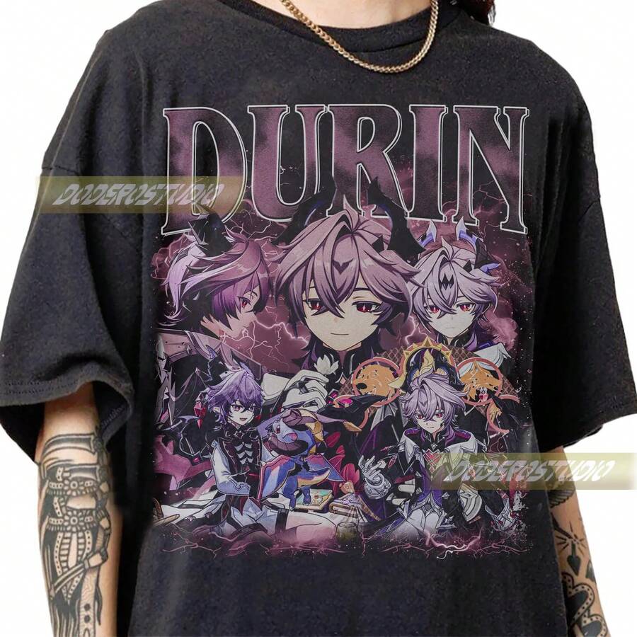 Limited Durin Genshin Vintage Shirt, Retro Videogame Husbando Tee Gift, Funny Game Gifts Tee, Durin 90s Bootleg T-Shirt - Black - View 1