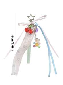 1件甜美櫻桃熊蕾絲緞帶吊飾星星可愛包包掛飾配件，櫻桃鑰匙圈 - 彩色 - 查看 5