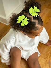 2PCS African Small Curls With Bubble Hair And Ponytail Wig With Bow For Children - 自然黑 - 查看 3