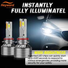 Heyword 2pcs Ultra Bright LED Headlights And Fog Lights, 6500K White Light, Aluminum Structure, Dual Copper Tube Turbo Front Lights, Suitable For Multiple Car Models, Durable And Sturdy, No Battery Required - 2pcs - View 5