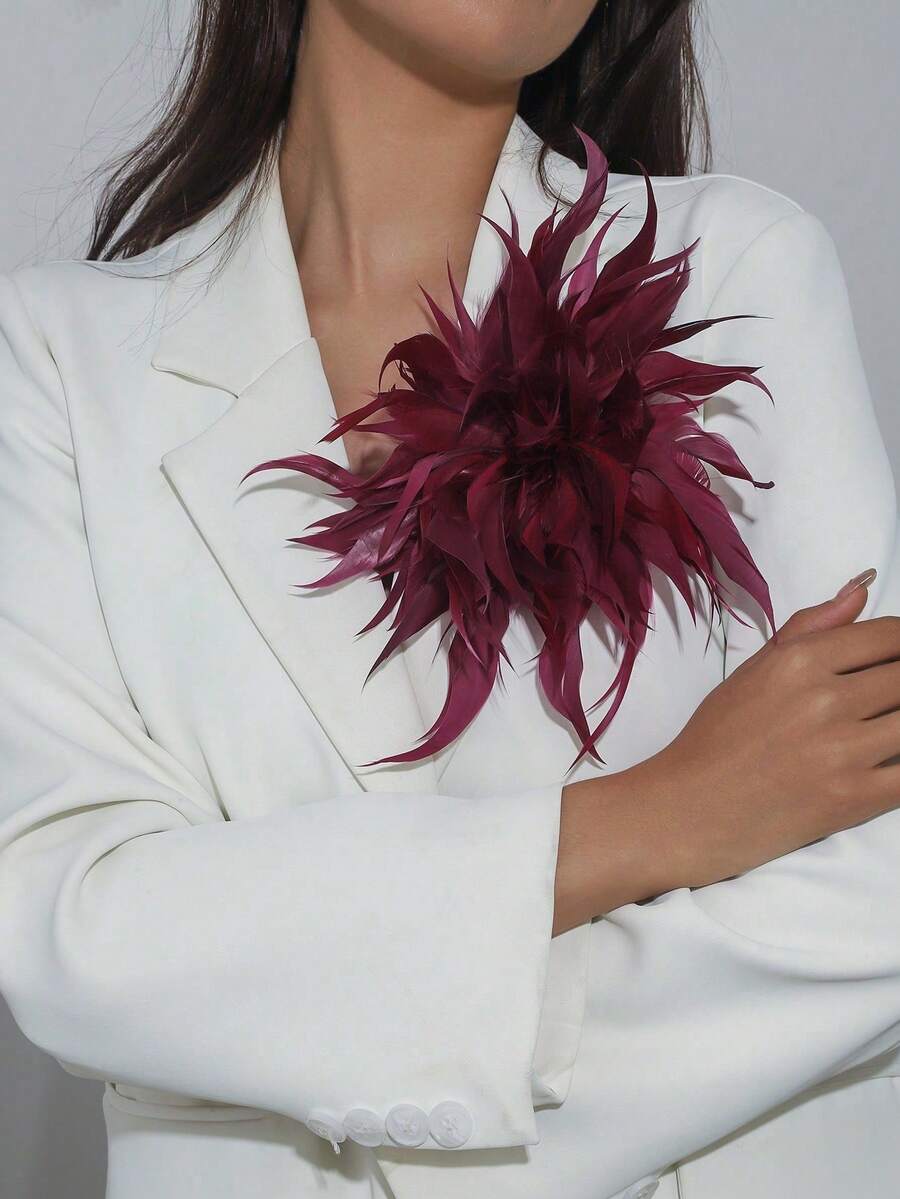 1件鮮豔復古紅色漸層胸花胸針,適合女性日常通勤、派對、晚宴、舞台、攝影、西裝、洋裝,百搭飾品 - 紅色 - 查看 1