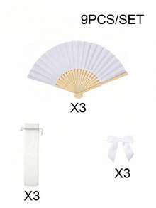 3/9/12pcs Personalized Wedding Favors, Customized Name Folding Fans, Bridal Hand Fans, Anniversary Guest Gifts, Keepsakes - Multicolor - View 9