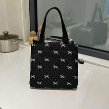 1pc/Women/Minimalist Style/Large Capacity/Fashionable Bag/Versatile Bag/Student Bag/Casual/Outing/Handheld/Commute/Lunch Box/Water-Resistant Bag/Canvas Material/Bowknot/ - View 4