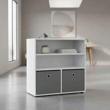KIWI MOBLEKIT | Wooden Shelves For Storage And Decoration, Cube Or Rectangular Models With Door Or Drawer Options, Modern Auxiliary Furniture For Living Room, Bedroom Or Office - 三層書架 60x30x60 公分 白色和灰色 - 查看 4