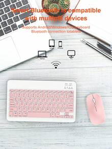 Set Keyboard dan Mouse Putar 360°, Kompatibel dengan iPad A16 Generasi ke-11/10/9/8/7/6/5, Air 10.9/11/10.5/9.7 Inci dan Pro 11 (1/2/3/4), Slot Pena Terintegrasi, Keyboard Nirkabel yang Dapat Dilepas (Baterai 150mAh), Casing Pelindung Kulit PU - Merah Muda - Paket Keyboard Putar 360 Derajat Warna Pink + Casing Pelindung + Mouse - View 8
