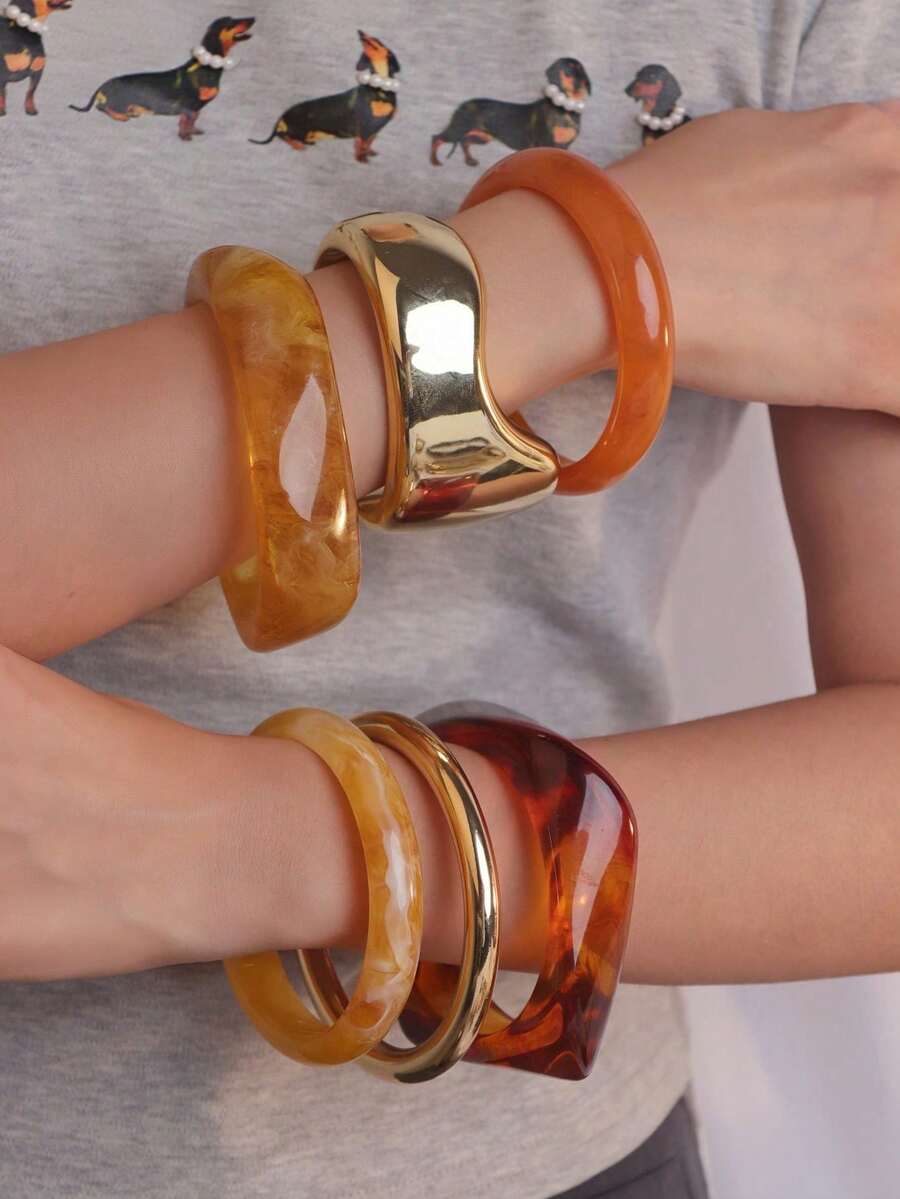 3件組誇張不對稱壓克力半透明手環,適合女性,百搭個性化,日常配戴 - 彩色 - 查看 1