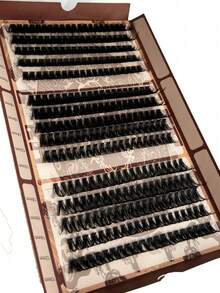 15 Rows 300 Clusters 100D 80D 60D Individual Eyelashes 10-18mm Mixed Length Fluffy D/CC/DD Curl Heat-Bonded Lash Clusters 0.05/0.07 Wispy DIY Beginner Lash Extensions Segmented Faux Mink Eyelashes For Self-Application - Black - View 5