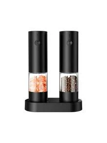 1pc/Set 300mAh Rechargeable Electric Pepper & Salt Grinder, Matte CD Texture Button, Visible Spice Window, Adjustable Ceramic Grinding Core, Type-C Charging Indicator Light, Storage Base, Premium Kitchen Gift For Middle Eastern Home Party Eid - Multicolor - View 12