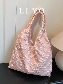 Women's Large Capacity Lace Floral Shoulder Bag, 2025 New Casual Beach Vacation Bag, Lightweight Versatile Tote Bag, Women's Bag - Pink - View 2