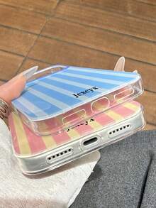 Cute Color Block Stripes Pattern Glossy Soft Phone Case Compatible With IPhone 17ProMax 17 16 15 14 13 Pro Max 17Pro Shockproof Cover - Pink and Yellow Stripes - View 4