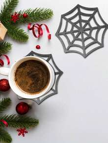 1/6pcs Halloween Spider Web Wooden Coasters, Creative Hollow Desktop Decor, Gothic Style Personalized Heat-Resistant Mats, Suitable For Party, Wedding, Birthday, Holiday, Home Decor, Halloween Party Supplies - View 6