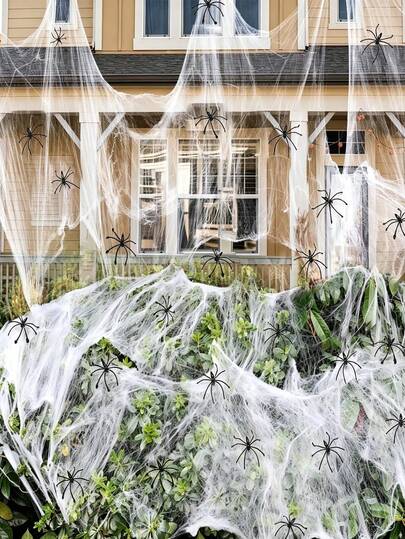 80/100g Halloween Spider Web Decoration, Comes With Extra Realistic Spiders, Super Elastic Spider Web, Suitable For Indoor And Outdoor Halloween Decor, Spooky Halloween Decoration, Gothic Dark Element Product, Trick Or Treat