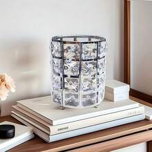 1pc Crystal Diamond Pattern Makeup Brush Holder, Silver Metal Desktop Organizer, Elegant Cosmetic Storage Cup, Suitable For Vanity And Dressing Table - Storage - View 9