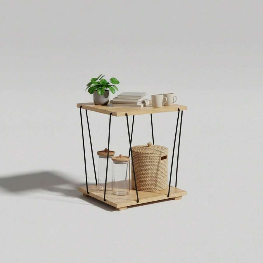 KIWI MOBLEKIT | Wooden And Metal Side Tables For Living Room Or Bedroom, Modern Functional Tables With Different Shapes And Heights, Fixed Or Folding Options For Home - 山毛櫸木邊桌,黑色,31.8x31.8x38.5厘米 - 查看 1