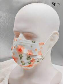 優雅復古花卉印花成人三層一次性耳掛式口罩，透氣舒適時尚口罩，適用於居家、辦公室、學校、旅行及戶外使用 - 清新花朵款 - 查看 16