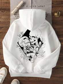 Sweatshirt Hoodie Wanita dengan Tali Serut, Potongan Longgar, Kain Nyaman, Serbaguna, Kasual, Atasan untuk Aktivitas Luar Ruangan Sehari-hari - Putih - View 7