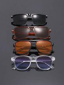 4 Pairs Casual Square Solid Color Plastic Full Frame Men's Glasses Set, Design, Minimalist Style, Suitable For Daily Life, Fishing, Street Photography, Golf, Dating Outfits And Other Occasions, Fashion Accessory, Fits All Face Shapes - Multicolor - View 7