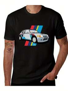 --Men's Retro 205 T16 Rally Shirt: Retro French Racing Design, Ideal For Rally Fans, Suitable For All Seasons, Classic 80s/90s Rally Design. - 黑色 - 查看 1
