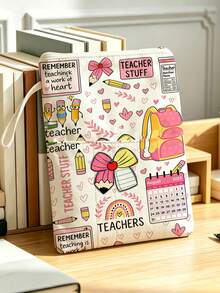 Bao sách họa tiết giáo viên có khóa kéo và nơ (11.02 x 8.66 inch) kèm tay cầm, dùng làm túi đựng sách hoặc bao bảo vệ máy đọc sách, thiết kế bảo vệ dày dặn, mềm xốp, phù hợp cho người yêu sách, quà tặng học sinh, dùng tại trường học, dịp lễ hoặc du lịch, đồ dùng thiết yếu tựu trường mùa khai giảng (cắt họa tiết ngẫu nhiên) - Nhiều màu - Xem 7