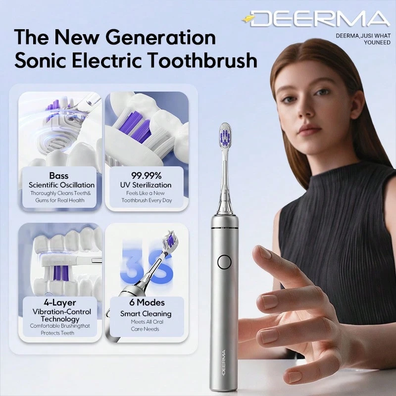 Deerma YS01 電動牙刷 42,000次/分震動 廣角擺動 UV-A抗菌刷毛 軟毛刷頭 保護牙齦 5種清潔模式 30天長效續航 IPX7防水認證 - 銀色 - 查看 1