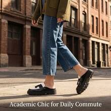 ZCZ Men's Black & White Colorblock Glossy Tassel Thick Sole Mule Loafers, British Style Backless Half-Slip-On Platform Loafers - Black - View 12