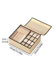 1pc Home Underwear Storage Box With Lid, 13/17 Compartments, Gray/Beige 2 Colors Optional, Drawer-Style Bra Socks Underwear Organizer Divider Box, Linen Storage Box - Multicolor - View 9