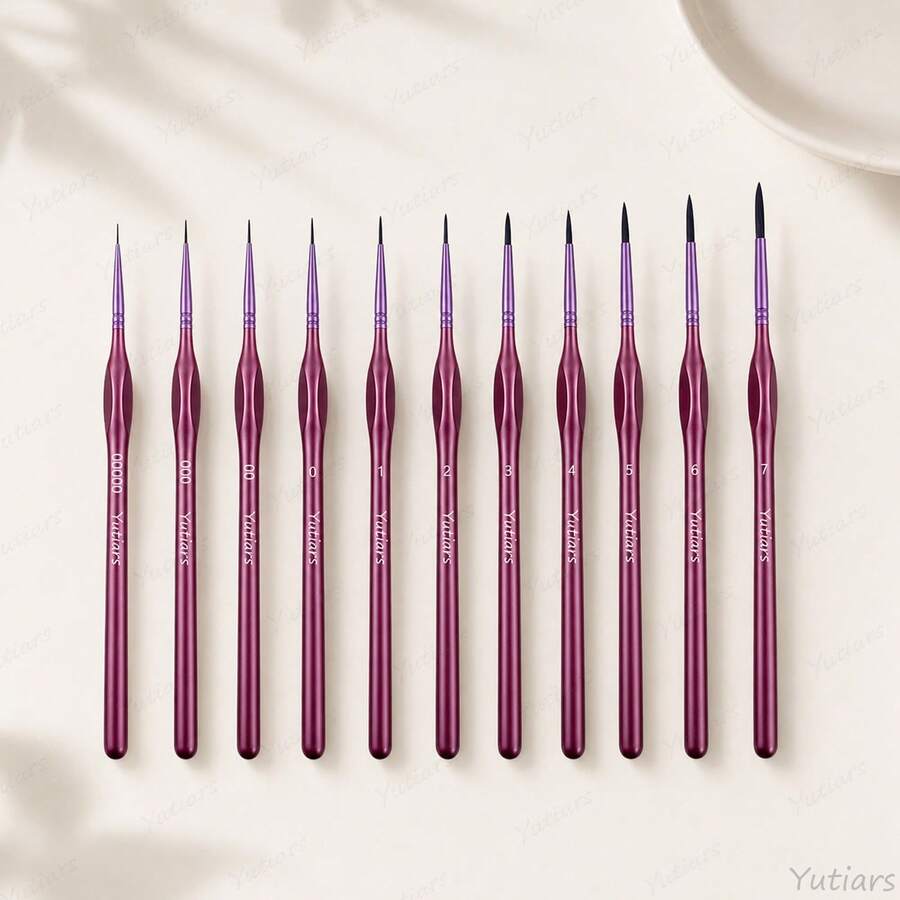 Yutiars [Premium Fine Brushes] 11pcs High-Quality Fine Bristle Paint Brushes, Suitable For Acrylic, Oil, Watercolor, Digital Oil Painting, Model And Craft, With Triangular Handle - Purple - View 1